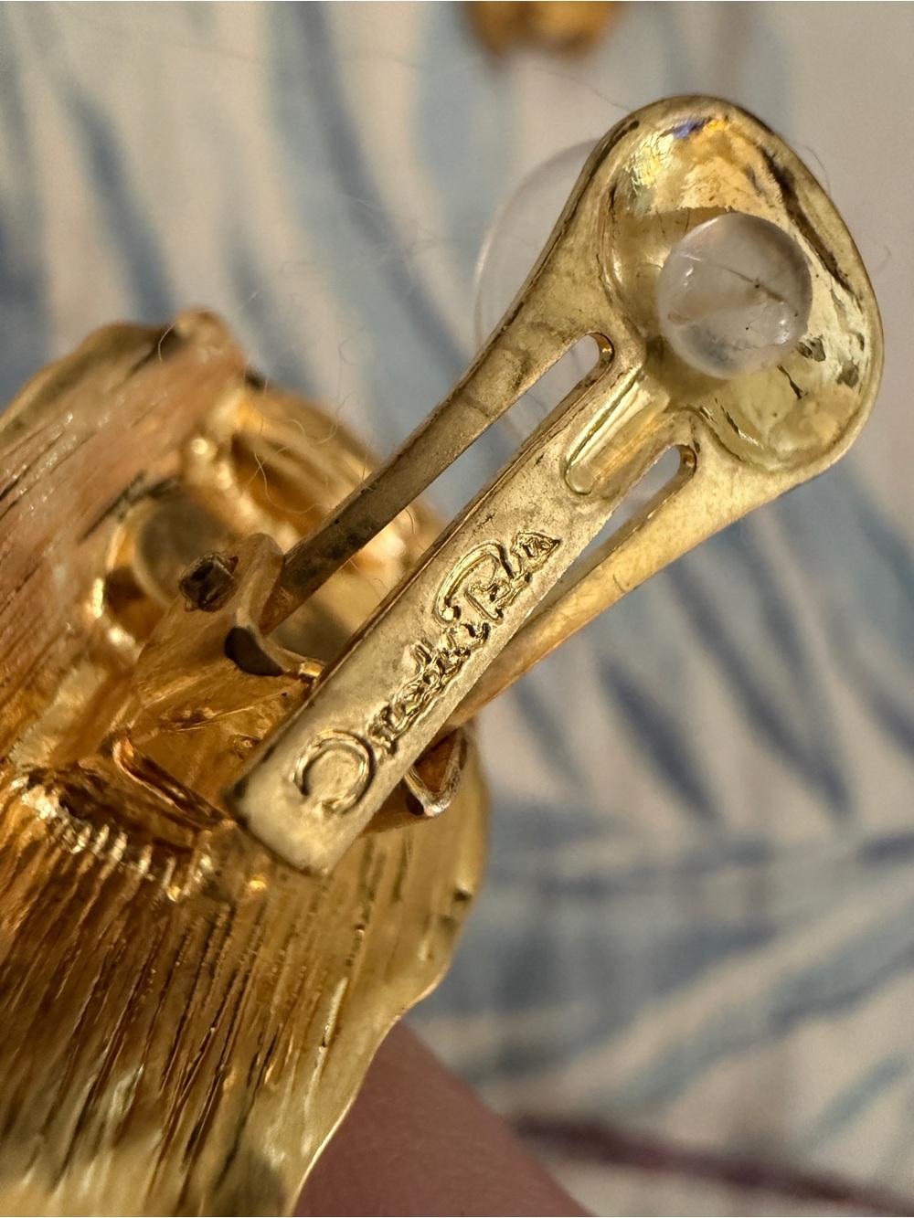Oscar de la Renta Gold Tone Drop Earrings Citrine /Capri Blue Crystals⭐️ CLIP ON - Picture 10 of 12
